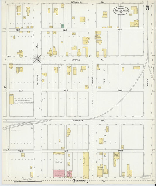 Sanborn Fire Insurance Map from Fitzgerald, Ben Hill County, Georgia (1903), Sheet #0005 - Historic Sanborn Fire Insurance Map Print, vintage old map wall art, antique decor, genealogy gift, Georgia Georgia map