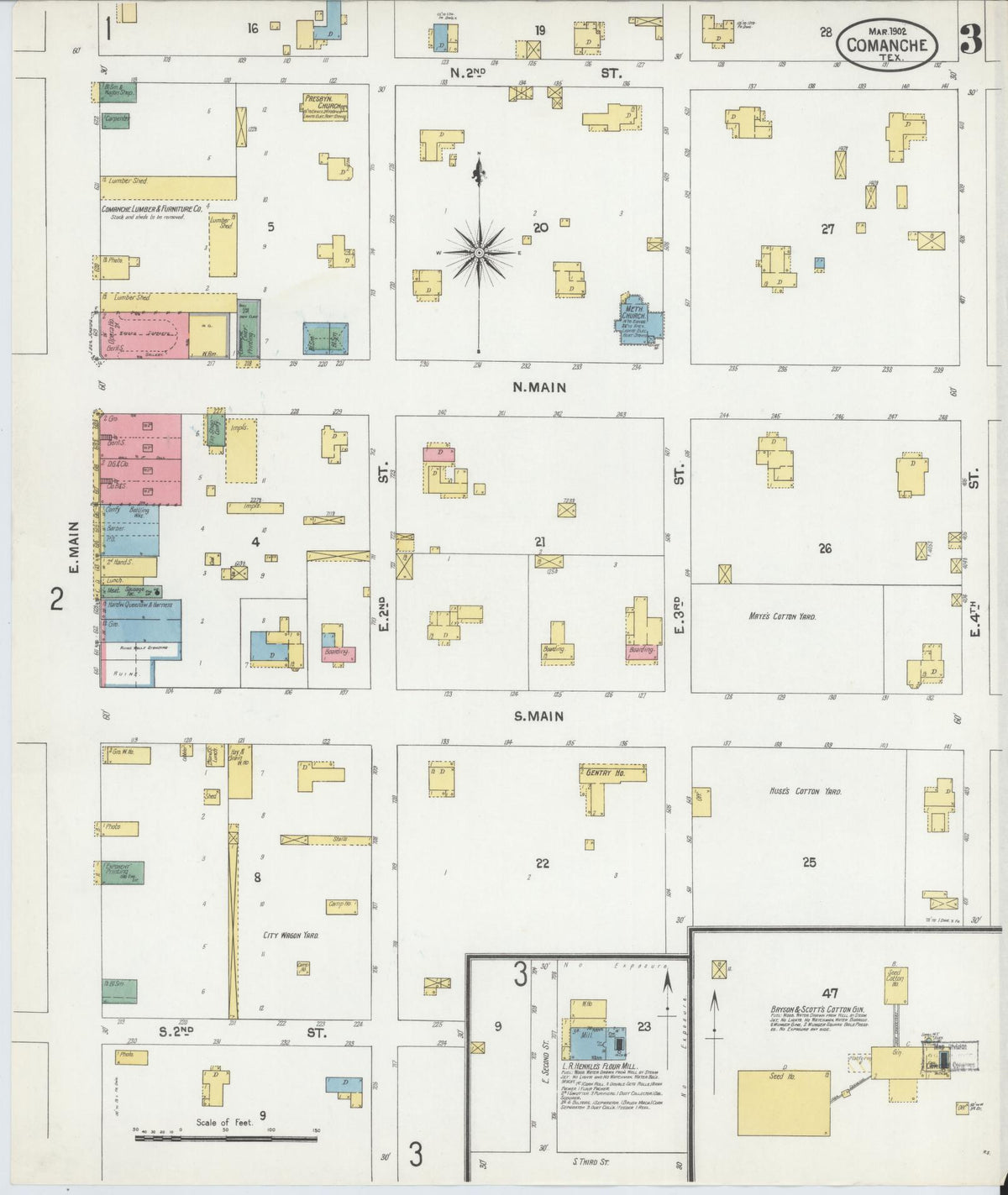 Sanborn Fire Insurance Map from Comanche, Comanche County, Texas (1902), Sheet #0003 - Historic Sanborn Fire Insurance Map Print, vintage old map wall art, antique decor, genealogy gift, Texas Texas map