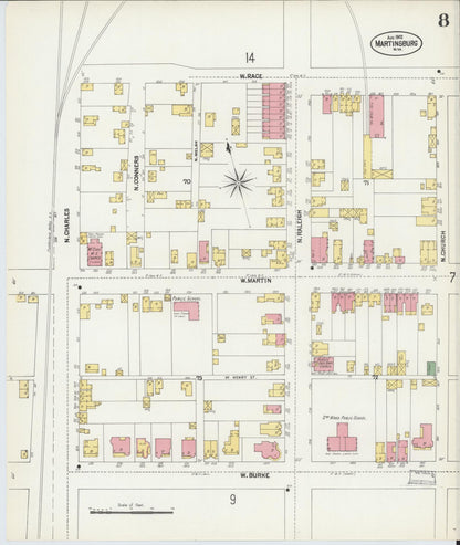 Sanborn Fire Insurance Map from Martinsburg, Berkeley County, West Virginia (1902), Sheet #0008 - Complete Map Set gallery image, historic Sanborn map, vintage wall art, West Virginia West Virginia