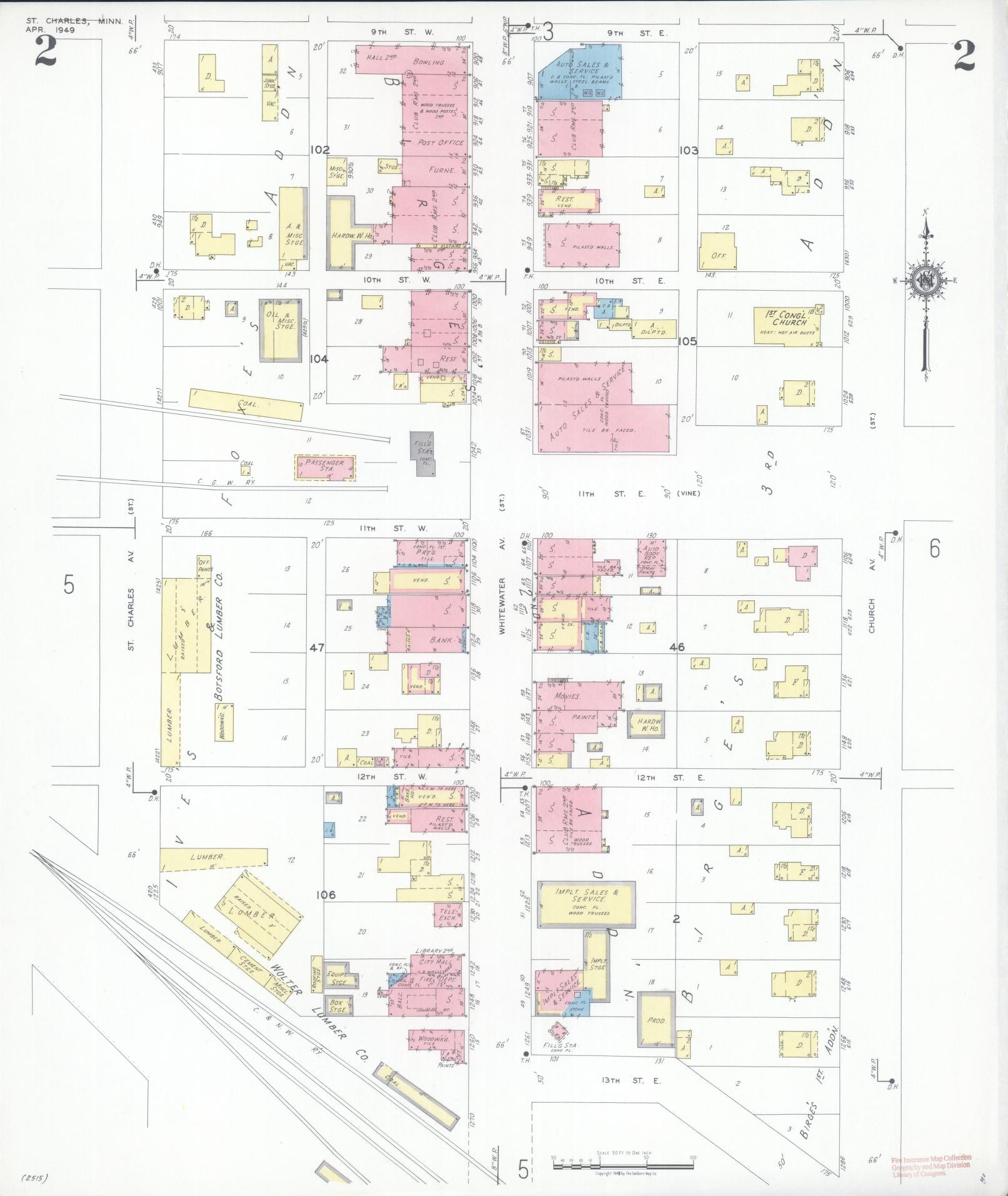 Sanborn Fire Insurance Map from Saint Charles, Winona County, Minnesota (1949), Sheet #0002 - Complete Map Set gallery image, historic Sanborn map, vintage wall art, Minnesota Minnesota