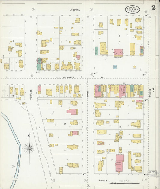 Sanborn Fire Insurance Map from Delavan, Walworth County, Wisconsin (1904), Sheet #0002 - Historic Sanborn Fire Insurance Map Print, vintage old map wall art, antique decor, genealogy gift, Wisconsin Wisconsin map