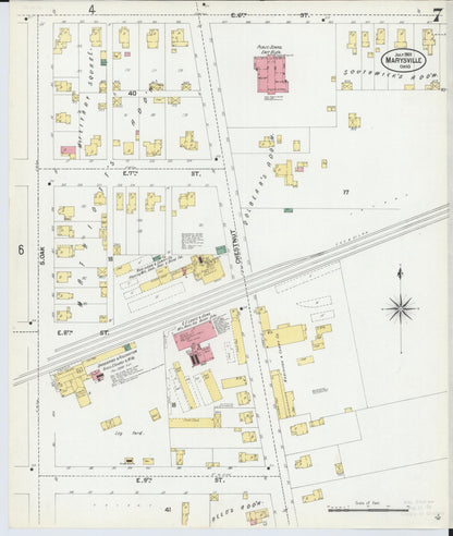 Sanborn Fire Insurance Map from Marysville, Union County, Ohio (1901), Sheet #0007 - Historic Sanborn Fire Insurance Map Print, vintage old map wall art, antique decor, genealogy gift, Ohio Ohio map