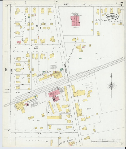 Sanborn Fire Insurance Map from Marysville, Union County, Ohio (1901), Sheet #0007 - Historic Sanborn Fire Insurance Map Print, vintage old map wall art, antique decor, genealogy gift, Ohio Ohio map