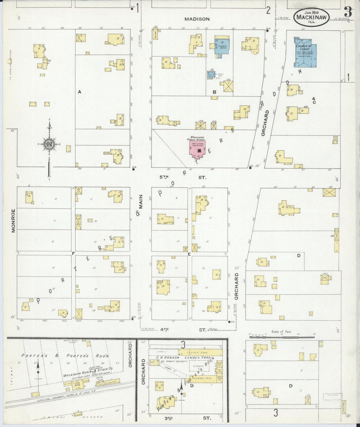 Sanborn Fire Insurance Map from Mackinaw, Tazewell County, Illinois (1910), Sheet #0003 - Complete Map Set gallery image, historic Sanborn map, vintage wall art, Illinois Illinois