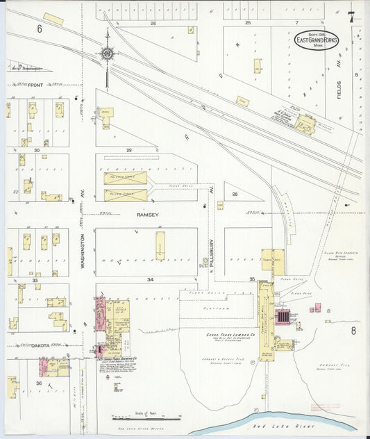 Sanborn Fire Insurance Map from East Grand Forks, Polk County, Minnesota (1914), Sheet #0007 - Historic Sanborn Fire Insurance Map Print, vintage old map wall art, antique decor, genealogy gift, Minnesota Minnesota map