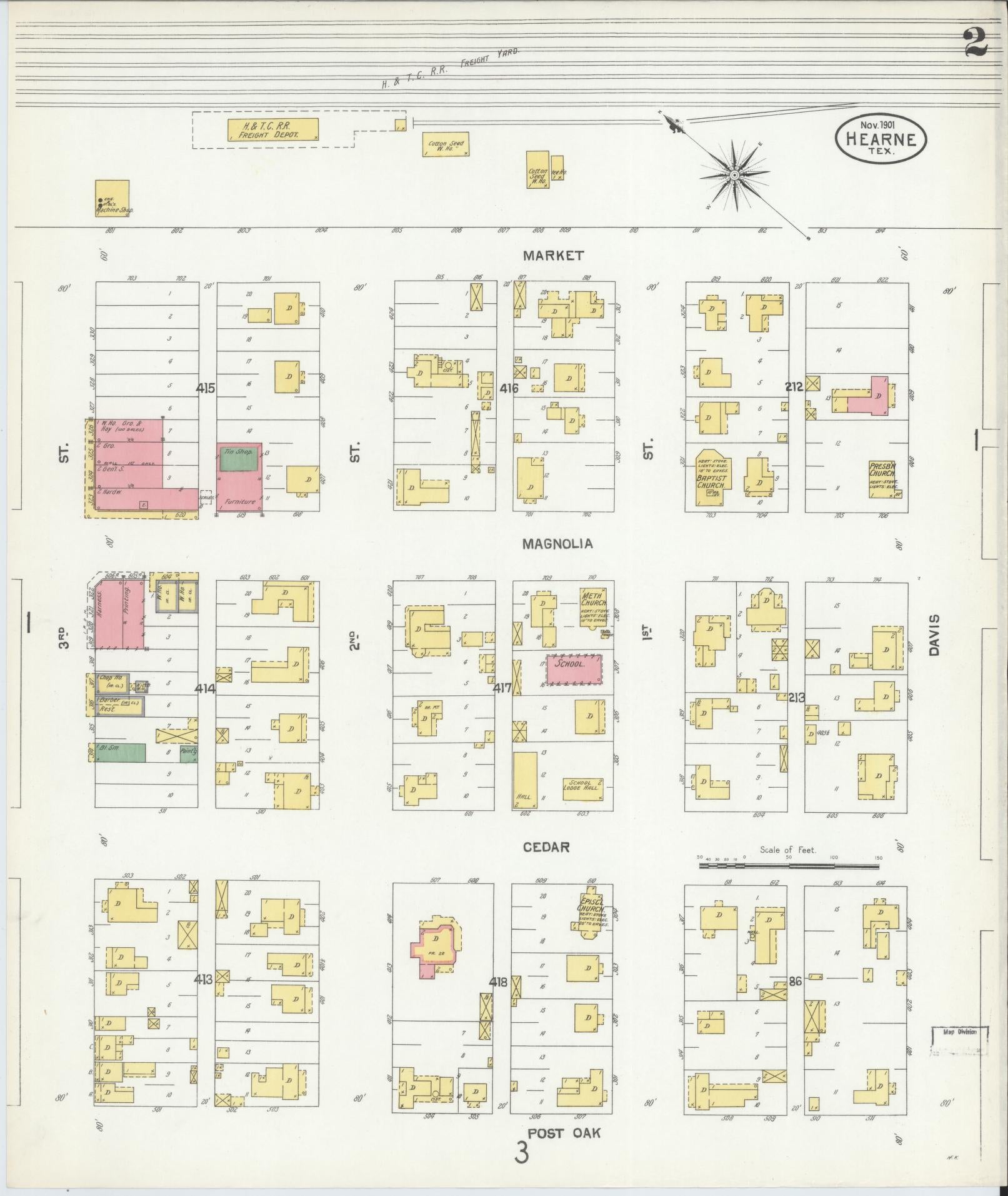 Sanborn Fire Insurance Map from Hearne, Robertson County, Texas. (1901), Sheet 2 – Historic Sanborn Fire Insurance Map Print