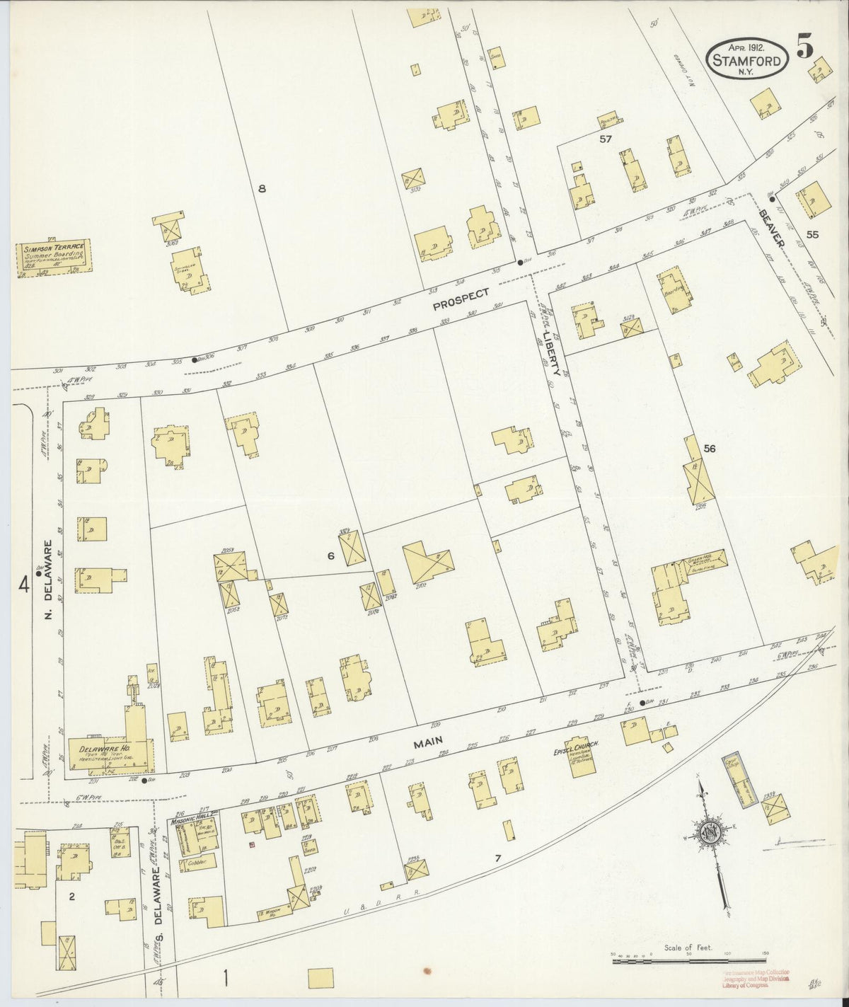 Sanborn Fire Insurance Map from Stamford, Delaware County, New York (1912), Sheet #0005 - Complete Map Set gallery image, historic Sanborn map, vintage wall art, New York New York
