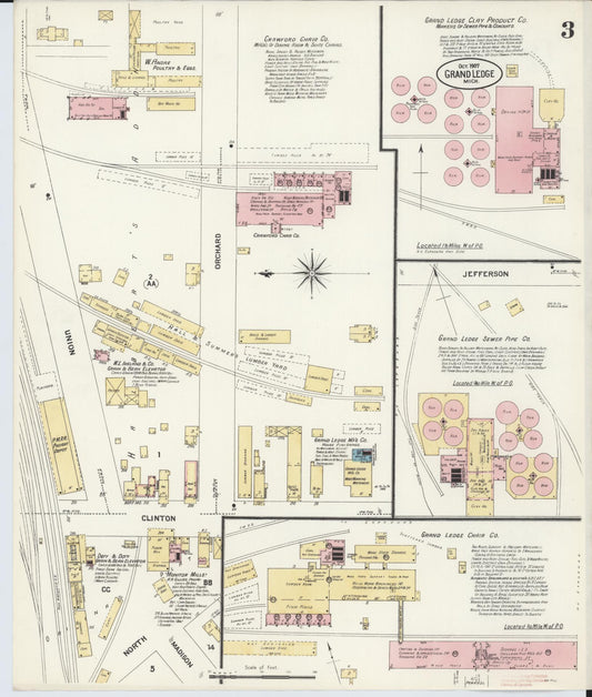 Sanborn Fire Insurance Map from Grand Ledge, Eaton County, Michigan (1907), Sheet #0003 - Historic Sanborn Fire Insurance Map Print, vintage old map wall art, antique decor, genealogy gift, Michigan Michigan map