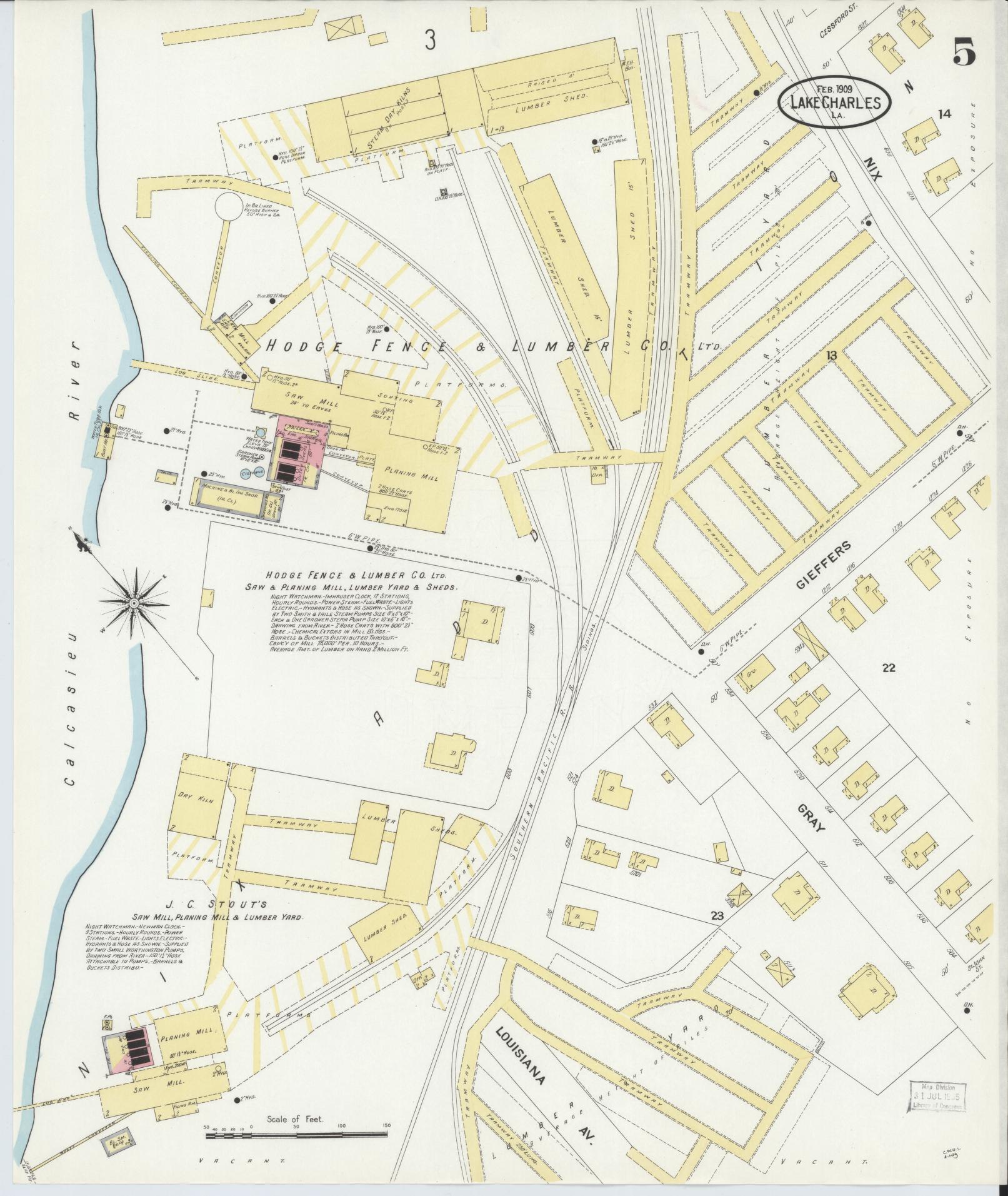 Sanborn Fire Insurance Map from Lake Charles, Calcasieu Parish, Louisiana (1909), Sheet #0005 - Historic Sanborn Fire Insurance Map Print, vintage old map wall art, antique decor, genealogy gift, Louisiana Louisiana map