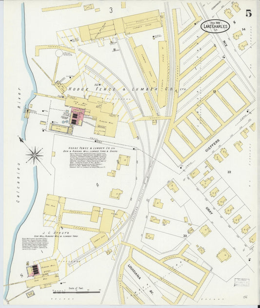 Sanborn Fire Insurance Map from Lake Charles, Calcasieu Parish, Louisiana (1909), Sheet #0005 - Historic Sanborn Fire Insurance Map Print, vintage old map wall art, antique decor, genealogy gift, Louisiana Louisiana map