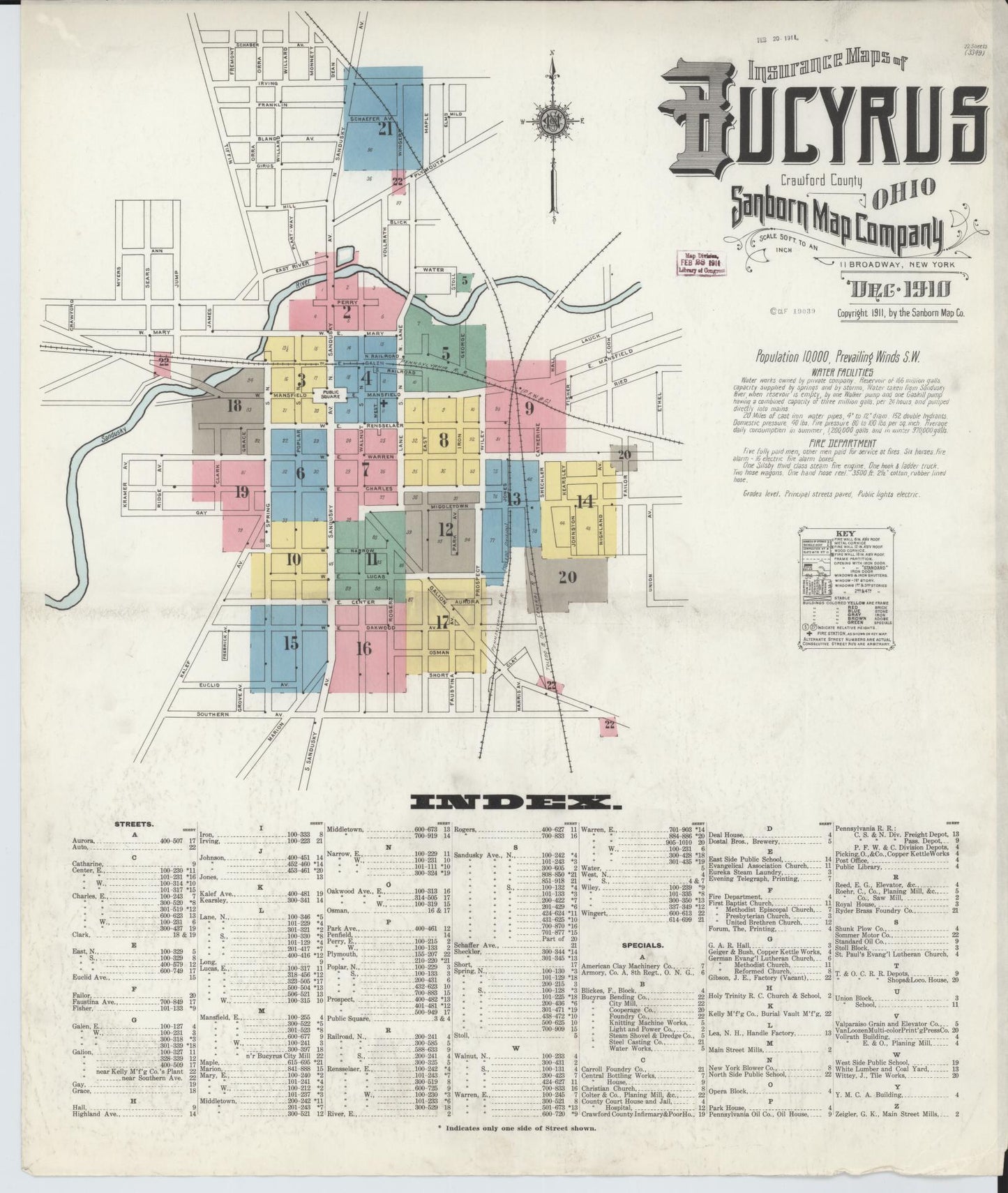 Sanborn Fire Insurance Map from Bucyrus, Crawford County, Ohio (1910), Sheet #0001 - Historic Sanborn Fire Insurance Map Print, vintage old map wall art, antique decor, genealogy gift, Ohio Ohio map