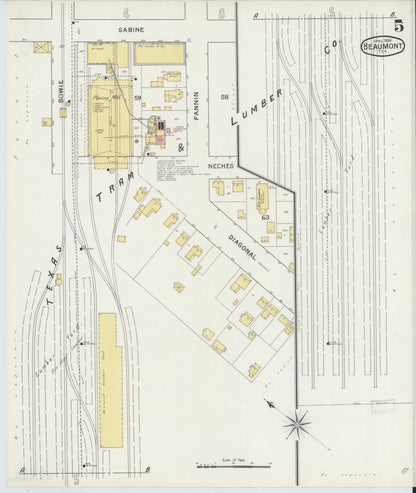 Sanborn Fire Insurance Map from Beaumont, Jefferson County, Texas (1894), Sheet #0005 - Complete Map Set gallery image, historic Sanborn map, vintage wall art, Texas Texas