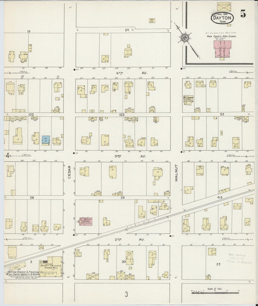 Sanborn Fire Insurance Map from Dayton, Rhea County, Tennessee (1914), Sheet #0005 - Historic Sanborn Fire Insurance Map Print, vintage old map wall art, antique decor, genealogy gift, Tennessee Tennessee map