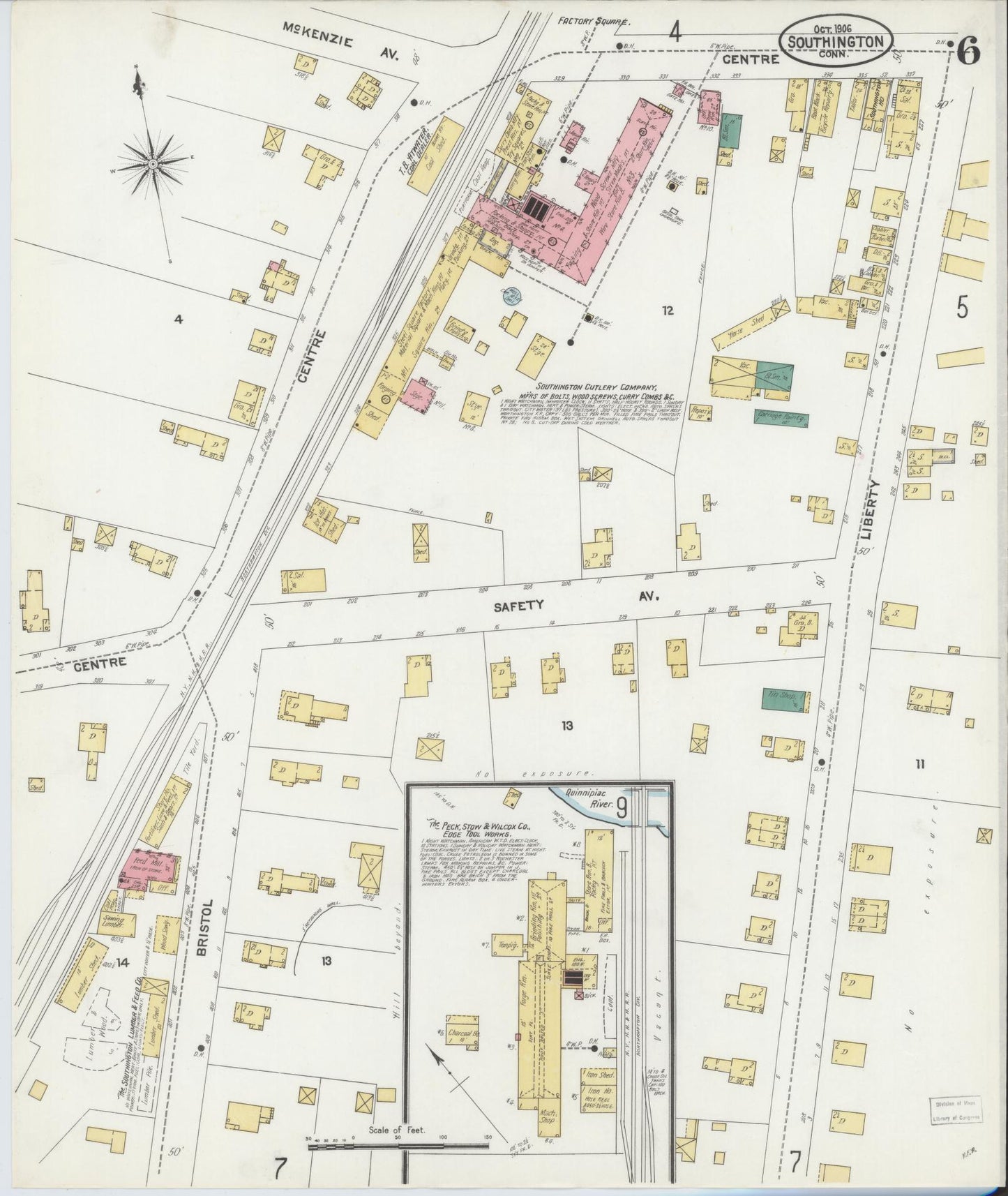 Sanborn Fire Insurance Map from Southington, Hartford County, Connecticut (1906), Sheet #0006 - Historic Sanborn Fire Insurance Map Print, vintage old map wall art, antique decor, genealogy gift, Connecticut Connecticut map