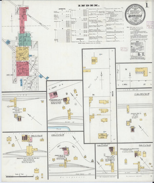 Sanborn Fire Insurance Map from Marissa, Saint Clair County, Illinois (1906), Sheet #0001 - Complete Map Set gallery image, historic Sanborn map, vintage wall art, Illinois Illinois