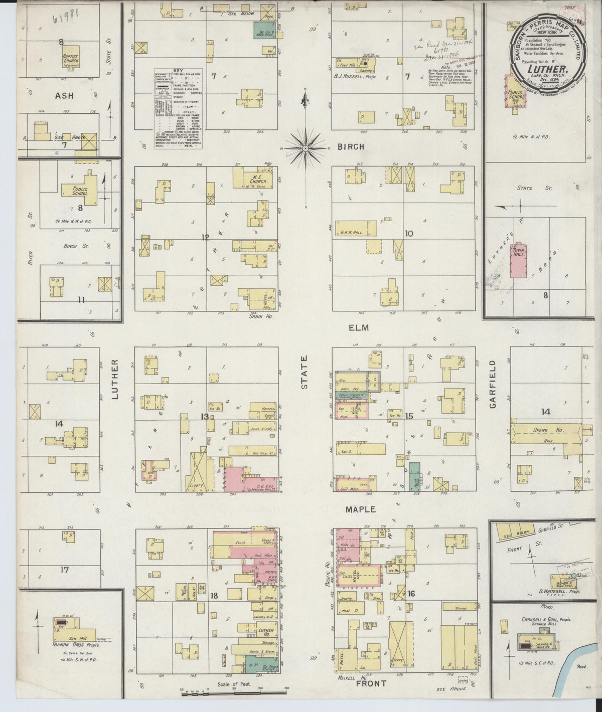Sanborn Fire Insurance Map from Luther, Lake County, Michigan (1894), Sheet #0001 - Historic Sanborn Fire Insurance Map Print, vintage old map wall art, antique decor, genealogy gift, Michigan Michigan map