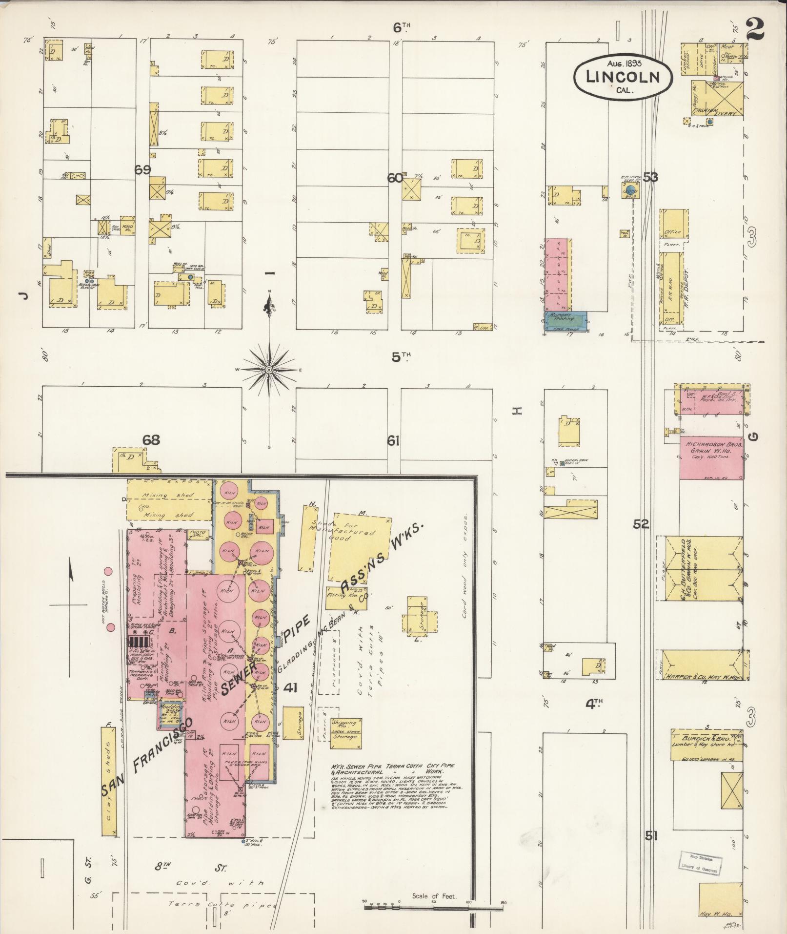 Sanborn Fire Insurance Map from Lincoln, Placer County, California (1893), Sheet #0002 - Historic Sanborn Fire Insurance Map Print, vintage old map wall art, antique decor, genealogy gift, California California map