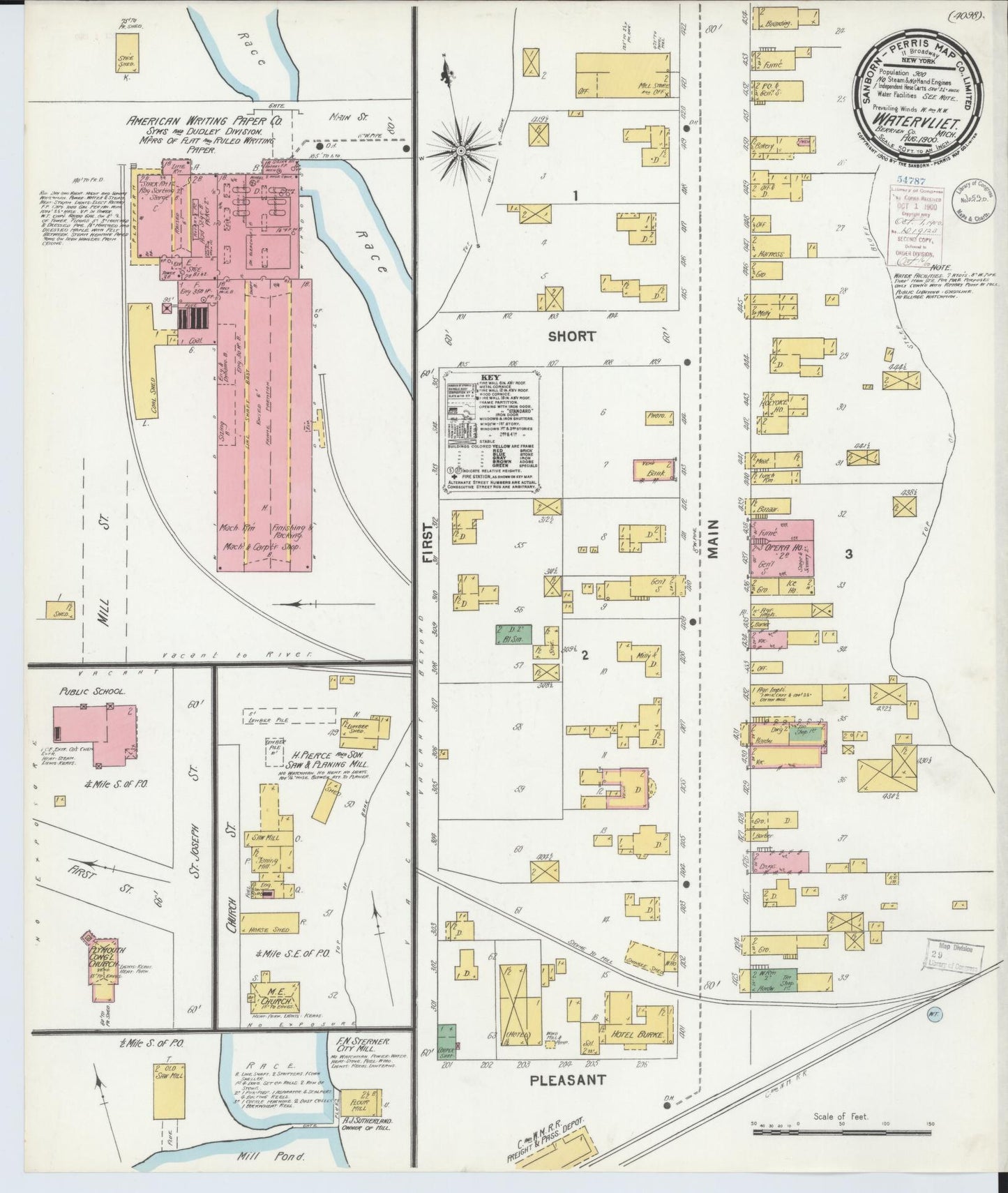 Sanborn Fire Insurance Map from Watervliet, Berrien County, Michigan (1900), Sheet #0001 - Historic Sanborn Fire Insurance Map Print, vintage old map wall art, antique decor, genealogy gift, Michigan Michigan map