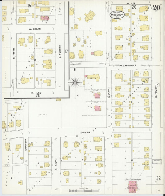 Sanborn Fire Insurance Map from Moberly, Randolph County, Missouri (1909), Sheet #0020 - Historic Sanborn Fire Insurance Map Print, vintage old map wall art, antique decor, genealogy gift, Missouri Missouri map