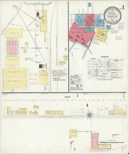 Sanborn Fire Insurance Map from Groveton, Trinity County, Texas (1907), Sheet #0001 - Historic Sanborn Fire Insurance Map Print, vintage old map wall art, antique decor, genealogy gift, Texas Texas map
