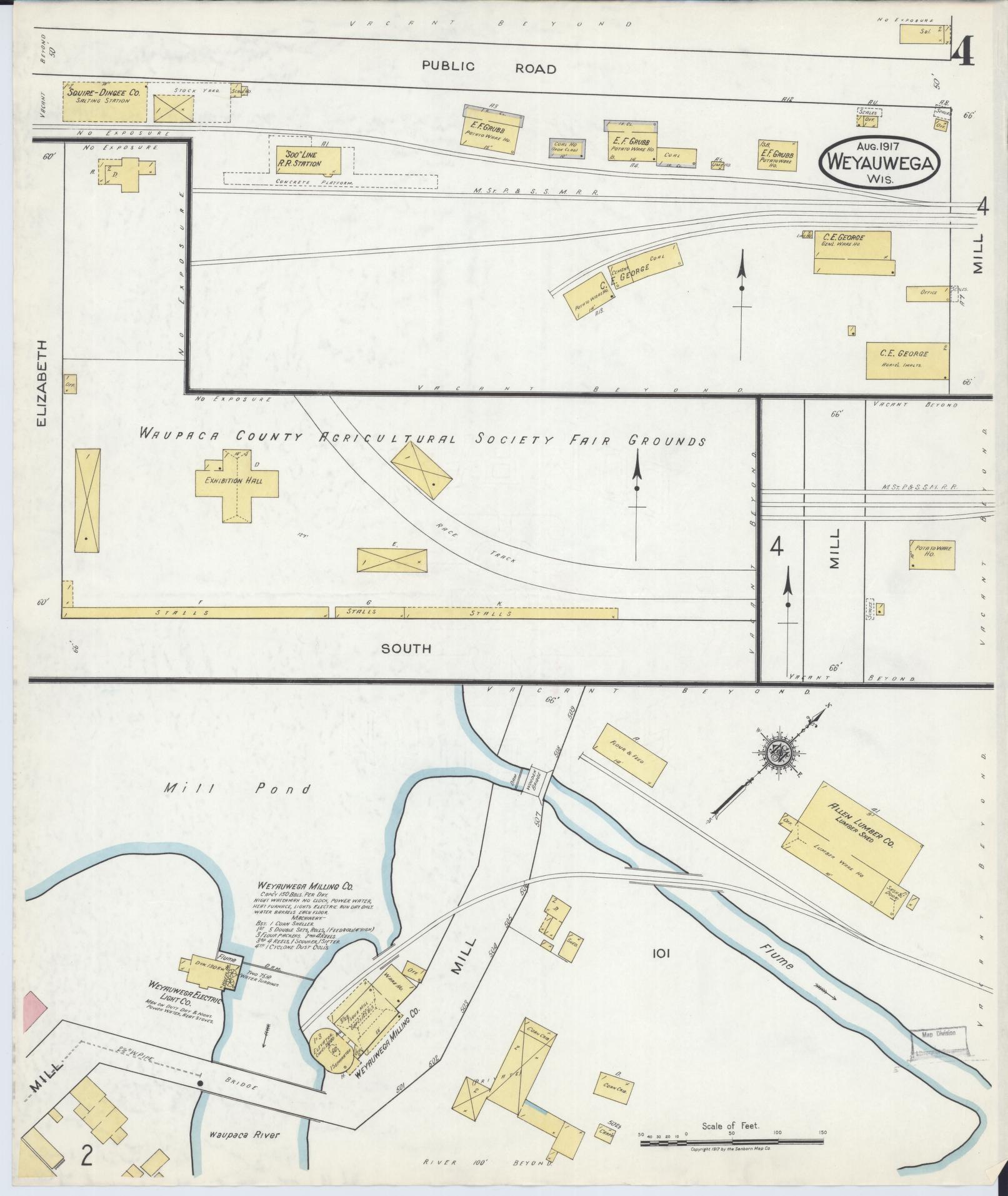 Sanborn Fire Insurance Map from Weyauwega, Waupaca County, Wisconsin (1917), Sheet #0004 - Complete Map Set gallery image, historic Sanborn map, vintage wall art, Wisconsin Wisconsin