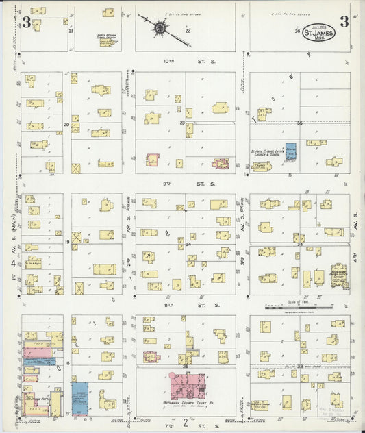 Sanborn Fire Insurance Map from Saint James, Watonwan County, Minnesota (1924), Sheet #0003 - Historic Sanborn Fire Insurance Map Print, vintage old map wall art, antique decor, genealogy gift, Minnesota Minnesota map