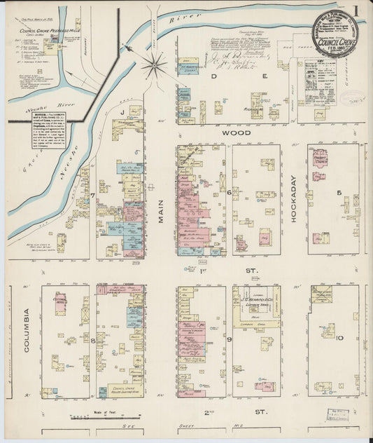 Sanborn Fire Insurance Map from Council Grove, Morris County, Kansas (1885), Sheet #0001 - Historic Sanborn Fire Insurance Map Print, vintage old map wall art, antique decor, genealogy gift, Kansas Kansas map