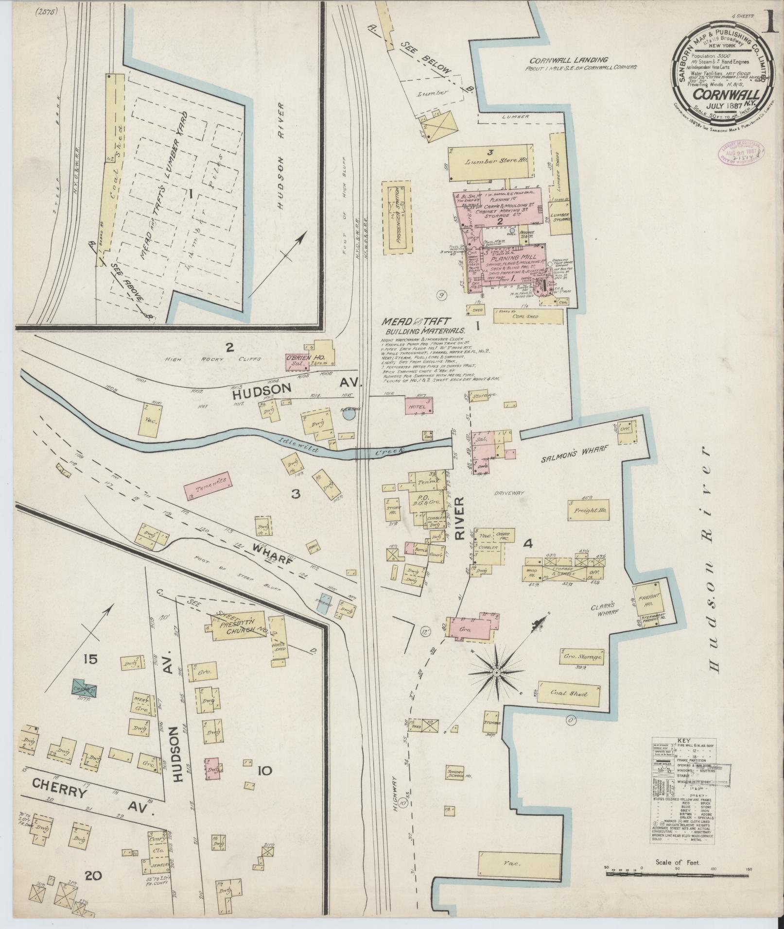 Sanborn Fire Insurance Map from Cornwall, Orange County, New York (1887), Sheet #0001 - Complete Map Set gallery image, historic Sanborn map, vintage wall art, New York New York