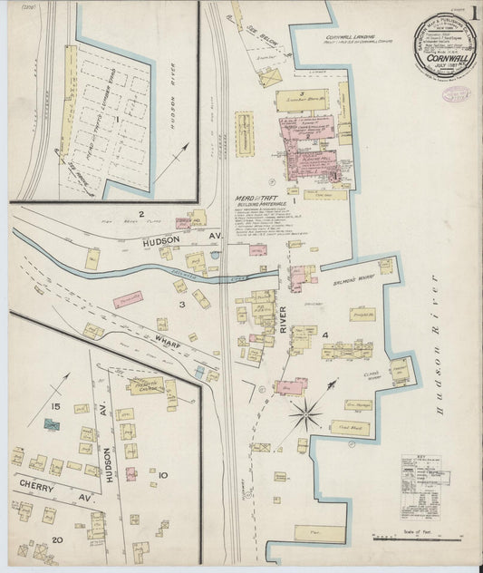 Sanborn Fire Insurance Map from Cornwall, Orange County, New York (1887), Sheet #0001 - Complete Map Set gallery image, historic Sanborn map, vintage wall art, New York New York