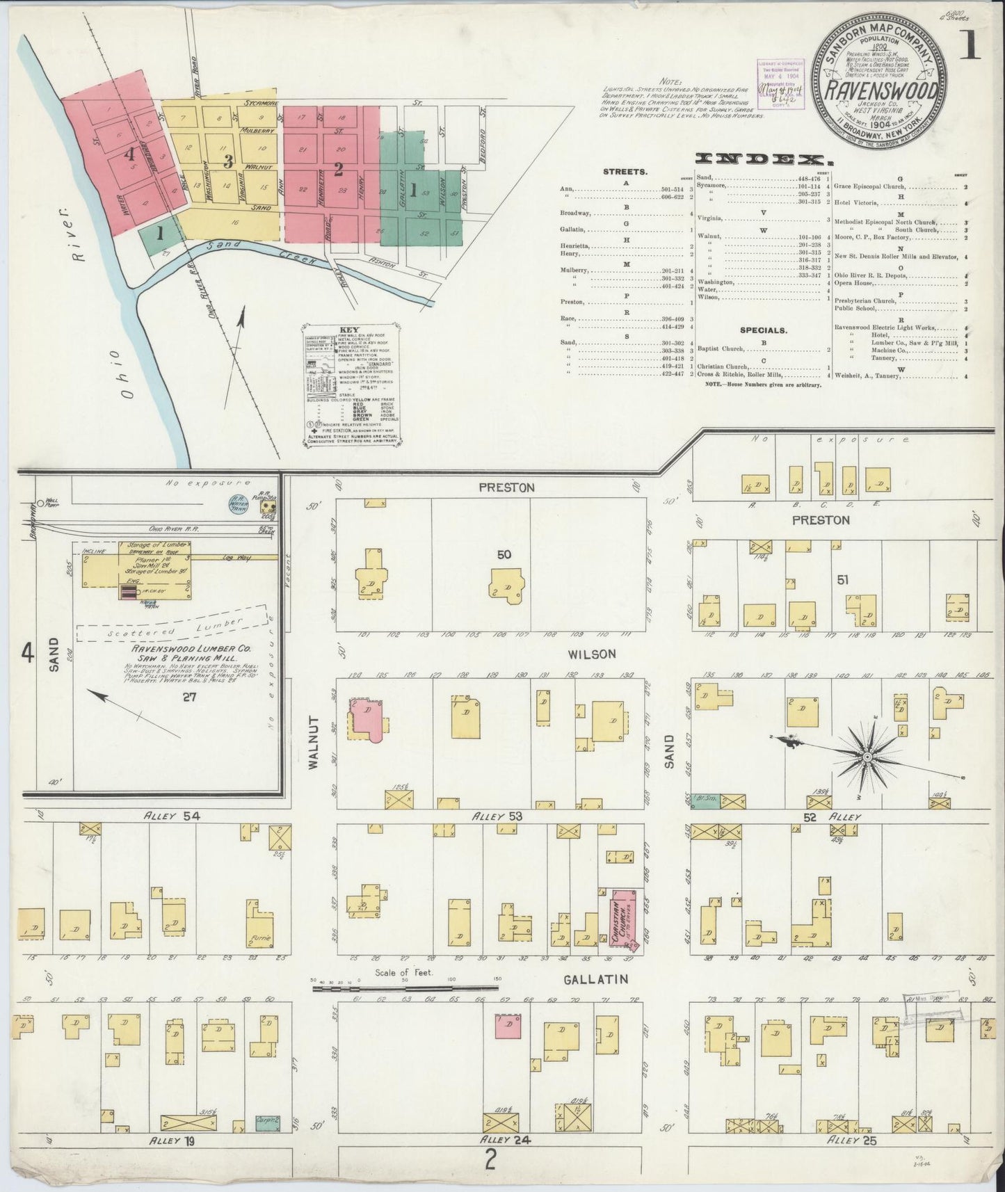 Sanborn Fire Insurance Map from Ravenswood, Jackson County, West Virginia (1904), Sheet #0001 - Complete Map Set gallery image, historic Sanborn map, vintage wall art, West Virginia West Virginia