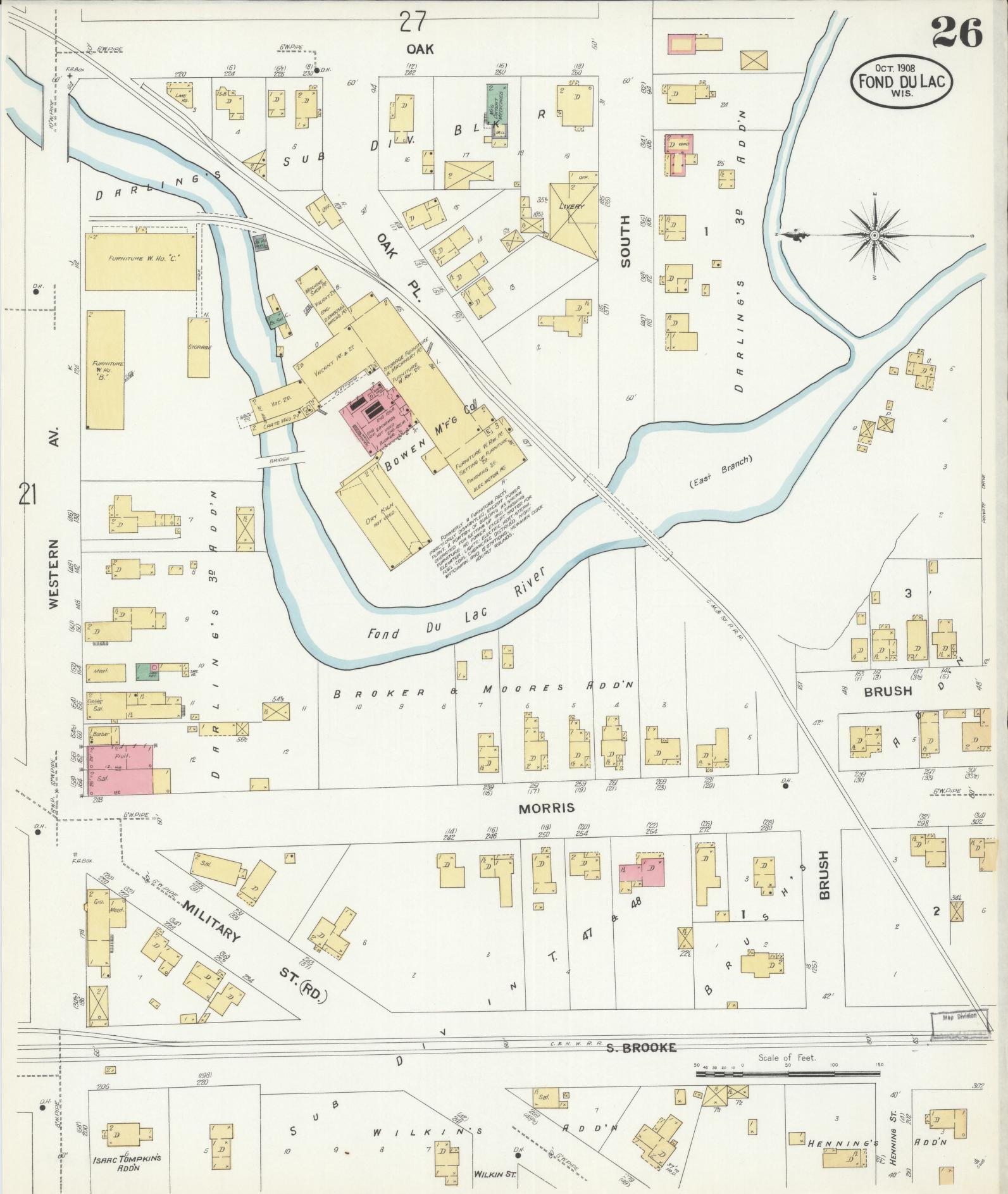 Sanborn Fire Insurance Map from Fond du Lac, Fond du Lac County, Wisconsin (1908), Sheet #0026 - Historic Sanborn Fire Insurance Map Print, vintage old map wall art, antique decor, genealogy gift, Wisconsin Wisconsin map