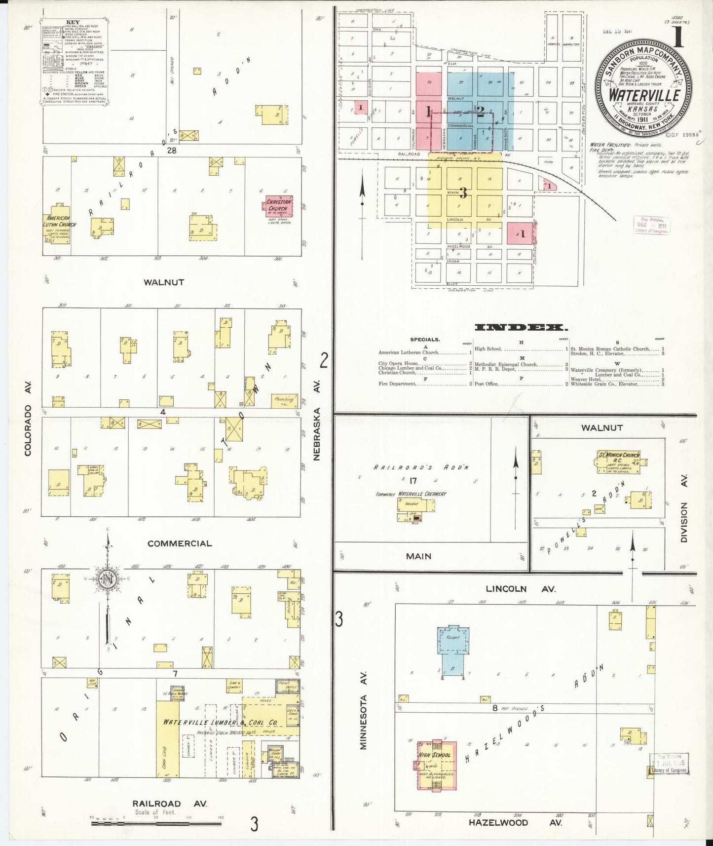 Sanborn Fire Insurance Map from Waterville, Marshall County, Kansas (1911), Sheet #0001 - Historic Sanborn Fire Insurance Map Print, vintage old map wall art, antique decor, genealogy gift, Kansas Kansas map