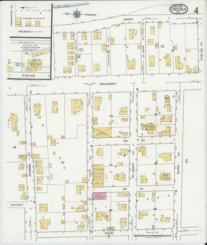 Sanborn Fire Insurance Map from Osceola, Mississippi County, Arkansas (1919), Sheet #0004 - Complete Map Set gallery image, historic Sanborn map, vintage wall art, Arkansas Arkansas