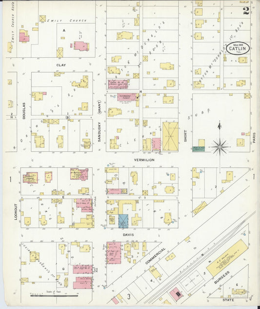 Sanborn Fire Insurance Map from Catlin, Vermilion County, Illinois (1909), Sheet #0002 - Historic Sanborn Fire Insurance Map Print, vintage old map wall art, antique decor, genealogy gift, Illinois Illinois map