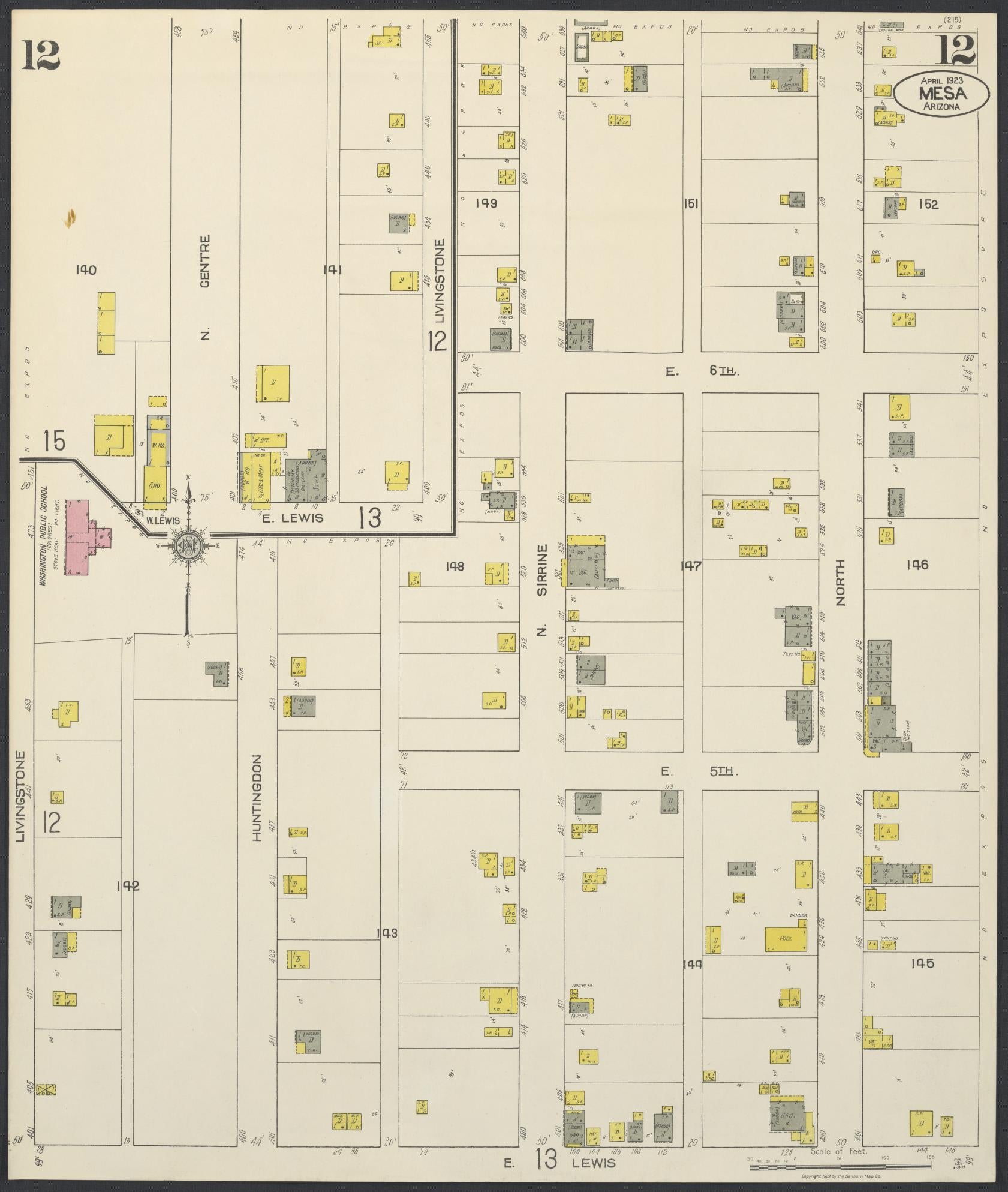 Sanborn Fire Insurance Map from Mesa, Maricopa County, Arizona (1923), Sheet #0012 - Historic Sanborn Fire Insurance Map Print, vintage old map wall art, antique decor, genealogy gift, Arizona Arizona map