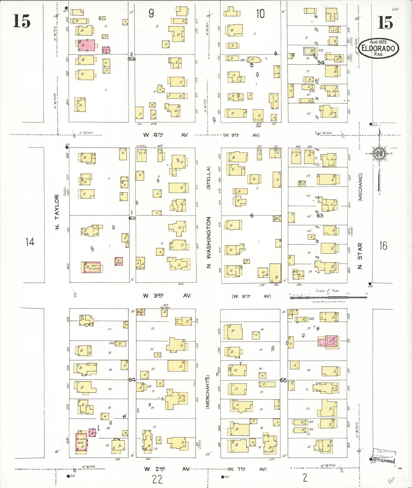 Sanborn Fire Insurance Map from El Dorado, Butler County, Kansas (1923), Sheet #0015 - Complete Map Set gallery image, historic Sanborn map, vintage wall art, Kansas Kansas