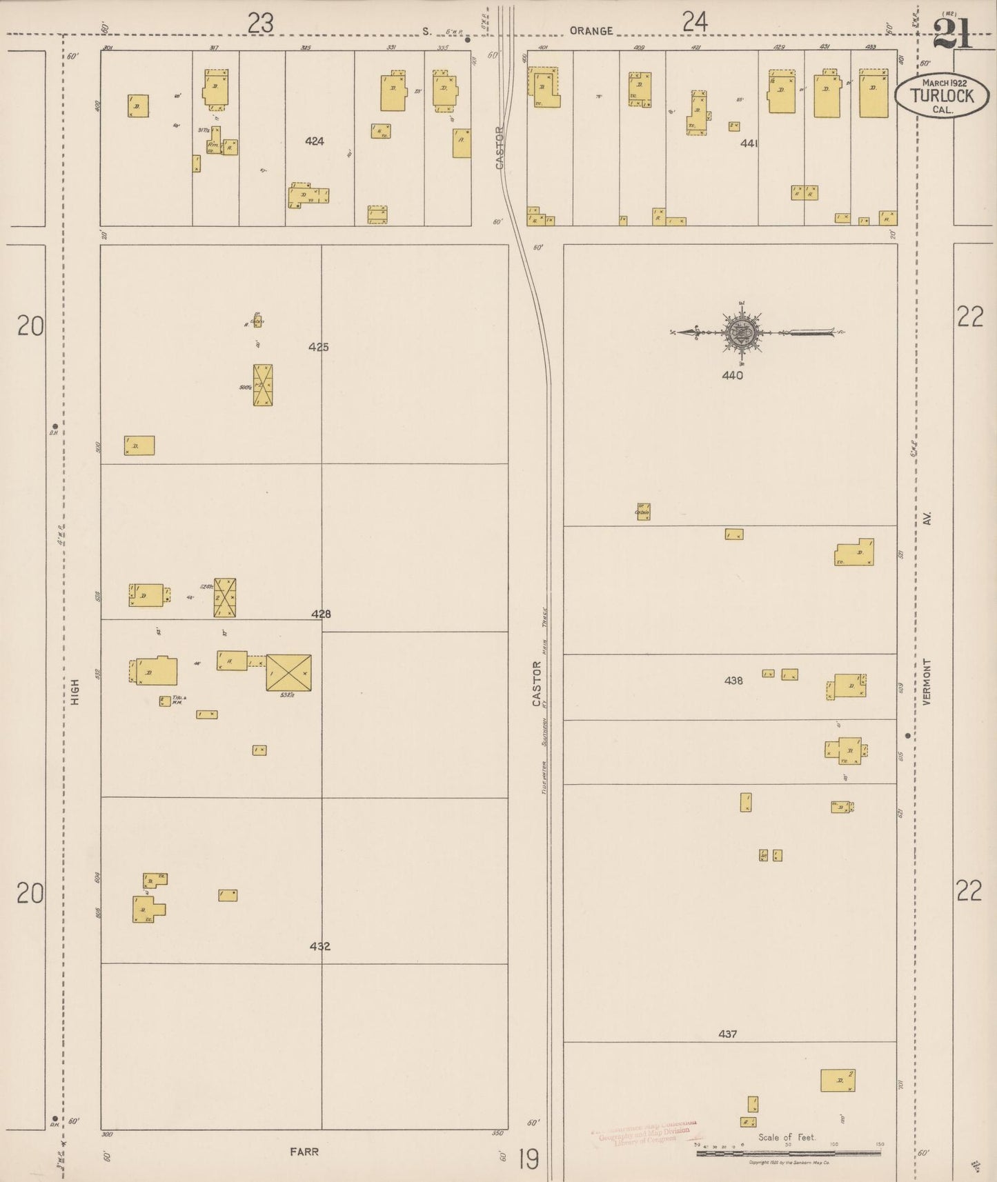 Sanborn Fire Insurance Map from Turlock, Stanislaus County, California (1922), Sheet #0021 - Complete Map Set gallery image, historic Sanborn map, vintage wall art, California California