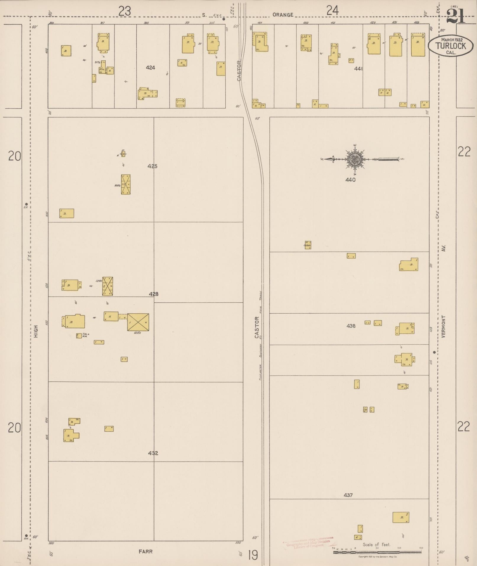 Sanborn Fire Insurance Map from Turlock, Stanislaus County, California (1922), Sheet #0021 - Complete Map Set gallery image, historic Sanborn map, vintage wall art, California California