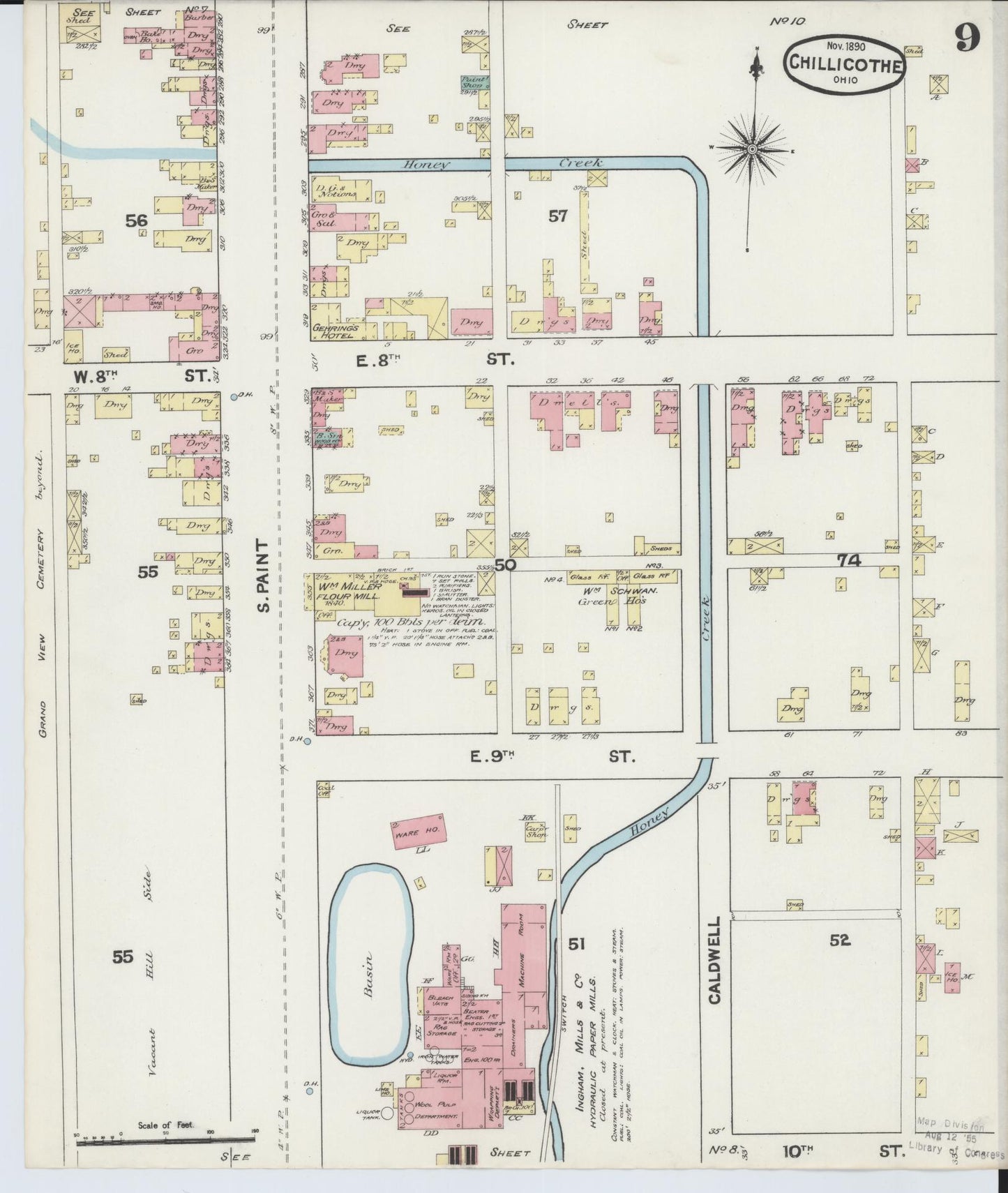 Sanborn Fire Insurance Map from Chillicothe, Ross County, Ohio (1890), Sheet #0009 - Complete Map Set gallery image, historic Sanborn map, vintage wall art, Ohio Ohio