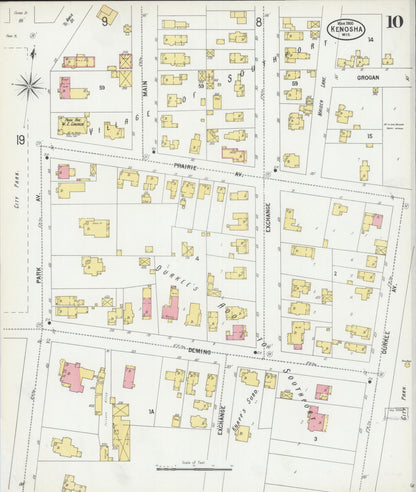 Sanborn Fire Insurance Map from Kenosha, Kenosha County, Wisconsin (1900), Sheet #0010 - Historic Sanborn Fire Insurance Map Print, vintage old map wall art, antique decor, genealogy gift, Wisconsin Wisconsin map