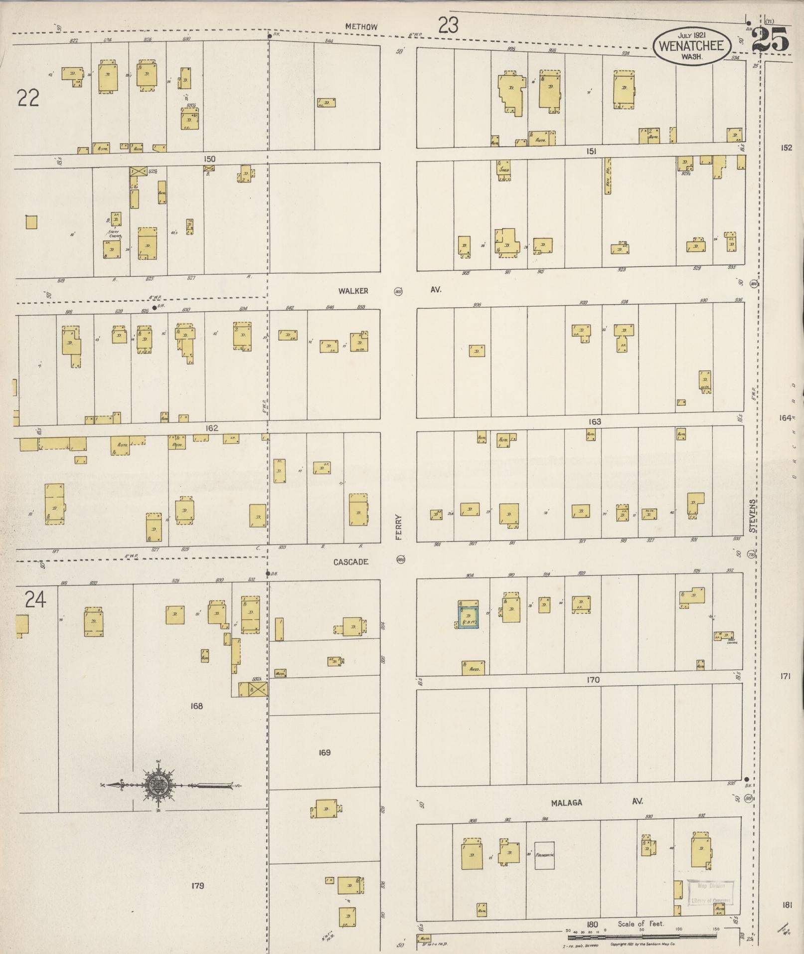 Sanborn Fire Insurance Map from Wenatchee, Chelan County, Washington (1921), Sheet #0025 - Complete Map Set gallery image, historic Sanborn map, vintage wall art, Washington Washington