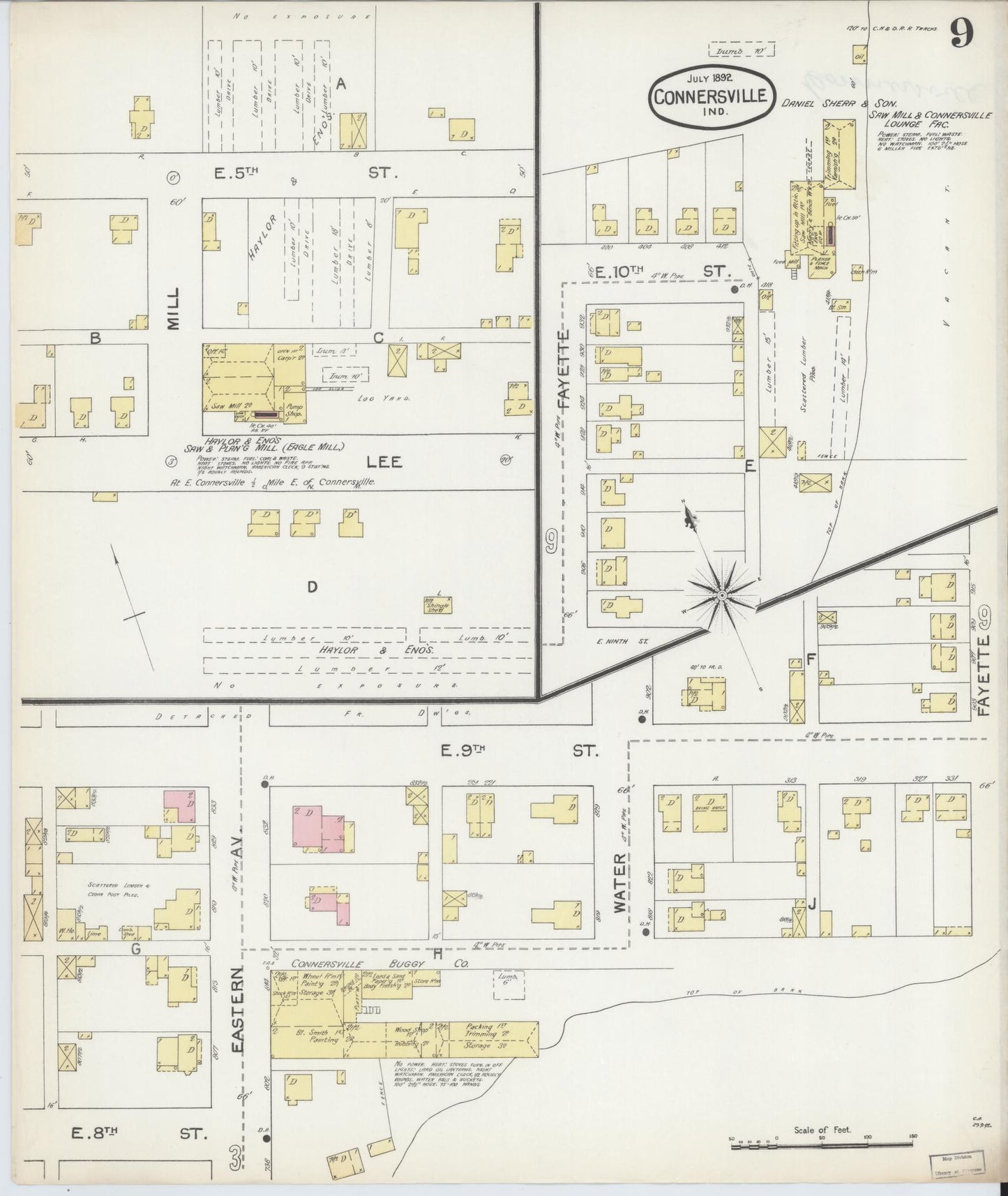 Sanborn Fire Insurance Map from Connersville, Fayette County, Indiana (1892), Sheet #0009 - Complete Map Set gallery image, historic Sanborn map, vintage wall art, Indiana Indiana