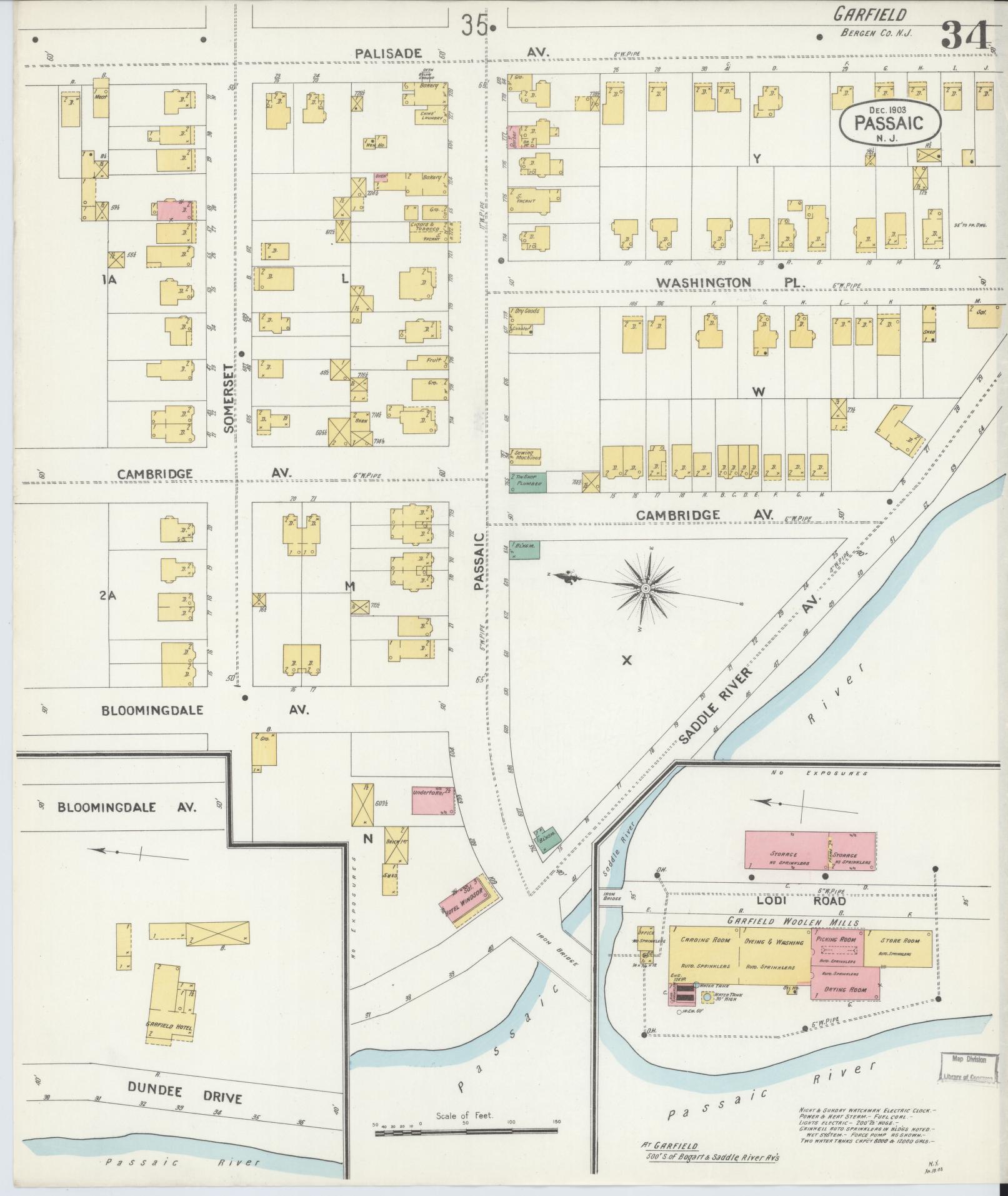 Sanborn Fire Insurance Map from Passaic, Passaic County, New Jersey (1903), Sheet #0034 - Complete Map Set gallery image, historic Sanborn map, vintage wall art, New Jersey New Jersey