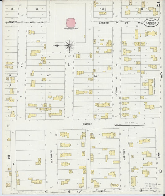 Sanborn Fire Insurance Map from Anoka, Anoka County, Minnesota (1898), Sheet #0005 - Historic Sanborn Fire Insurance Map Print, vintage old map wall art, antique decor, genealogy gift, Minnesota Minnesota map