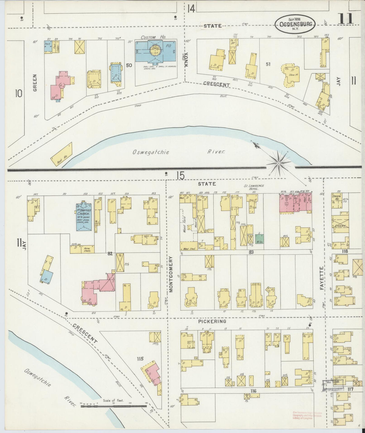 Sanborn Fire Insurance Map from Ogdensburg, St. Lawrence County, New York (1898), Sheet #0011 - Complete Map Set gallery image, historic Sanborn map, vintage wall art, New York New York