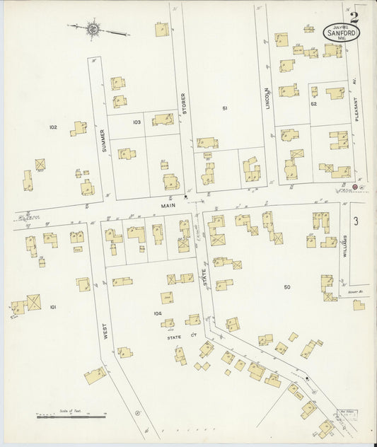 Sanborn Fire Insurance Map from Sanford, York County, Maine (1912), Sheet #0002 - Historic Sanborn Fire Insurance Map Print, vintage old map wall art, antique decor, genealogy gift, Maine Maine map