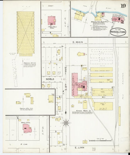 Sanborn Fire Insurance Map from Marshalltown, Marshall County, Iowa (1894), Sheet #0019 - Historic Sanborn Fire Insurance Map Print, vintage old map wall art
