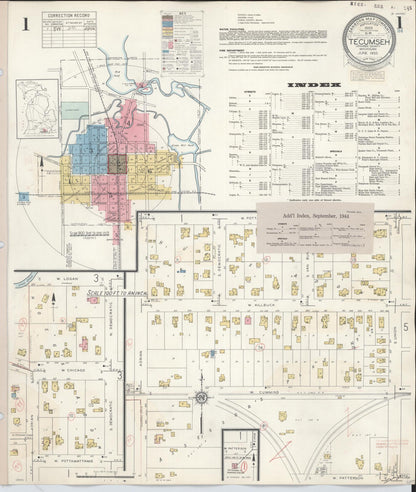 Sanborn Fire Insurance Map from Tecumseh, Lenawee County, Michigan (1944), Sheet #0001 - Historic Sanborn Fire Insurance Map Print, vintage old map wall art, antique decor, genealogy gift, Michigan Michigan map