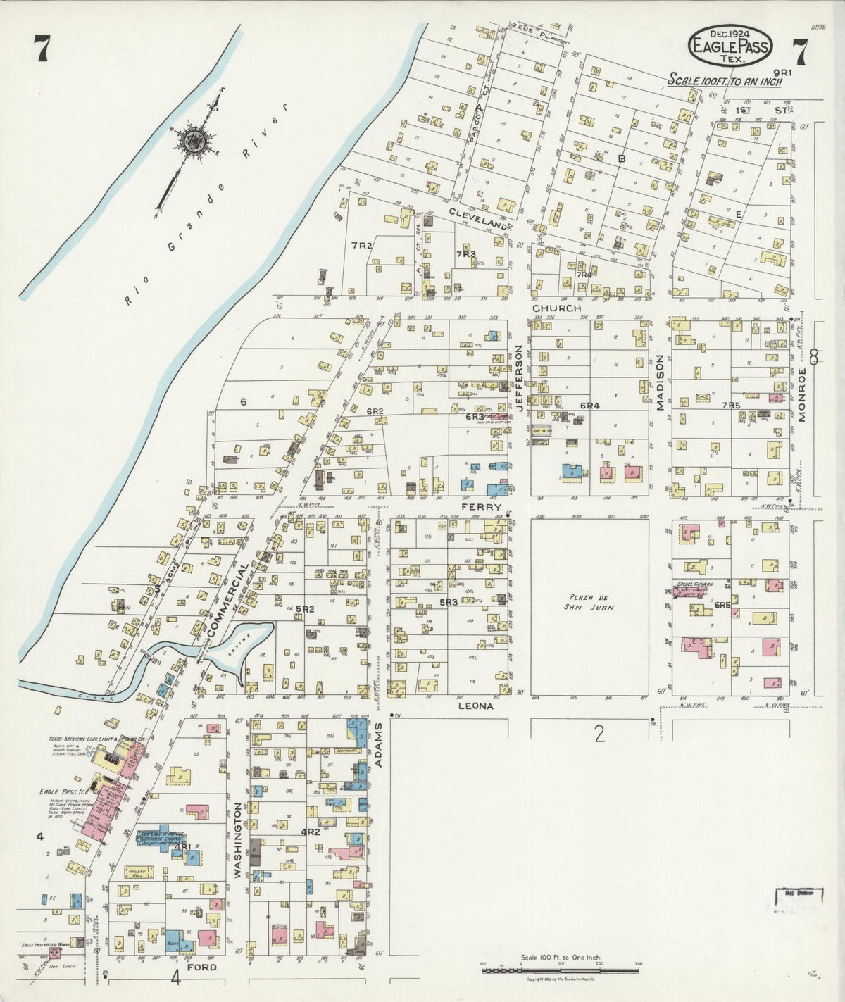 Sanborn Fire Insurance Map from Eagle Pass, Maverick County, Texas (1924), Sheet #0007 - Complete Map Set gallery image, historic Sanborn map, vintage wall art, Texas Texas