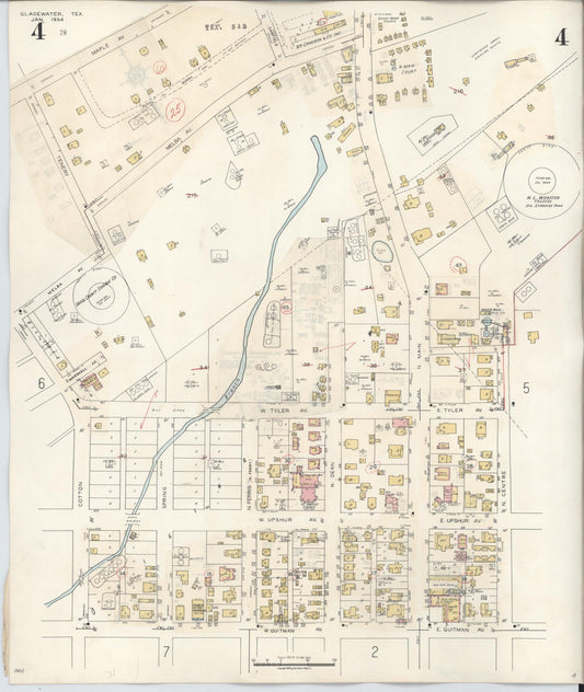 Sanborn Fire Insurance Map from Gladewater, Gregg County, Texas (1938), Sheet #0004 - Historic Sanborn Fire Insurance Map Print, vintage old map wall art, antique decor, genealogy gift, Texas Texas map